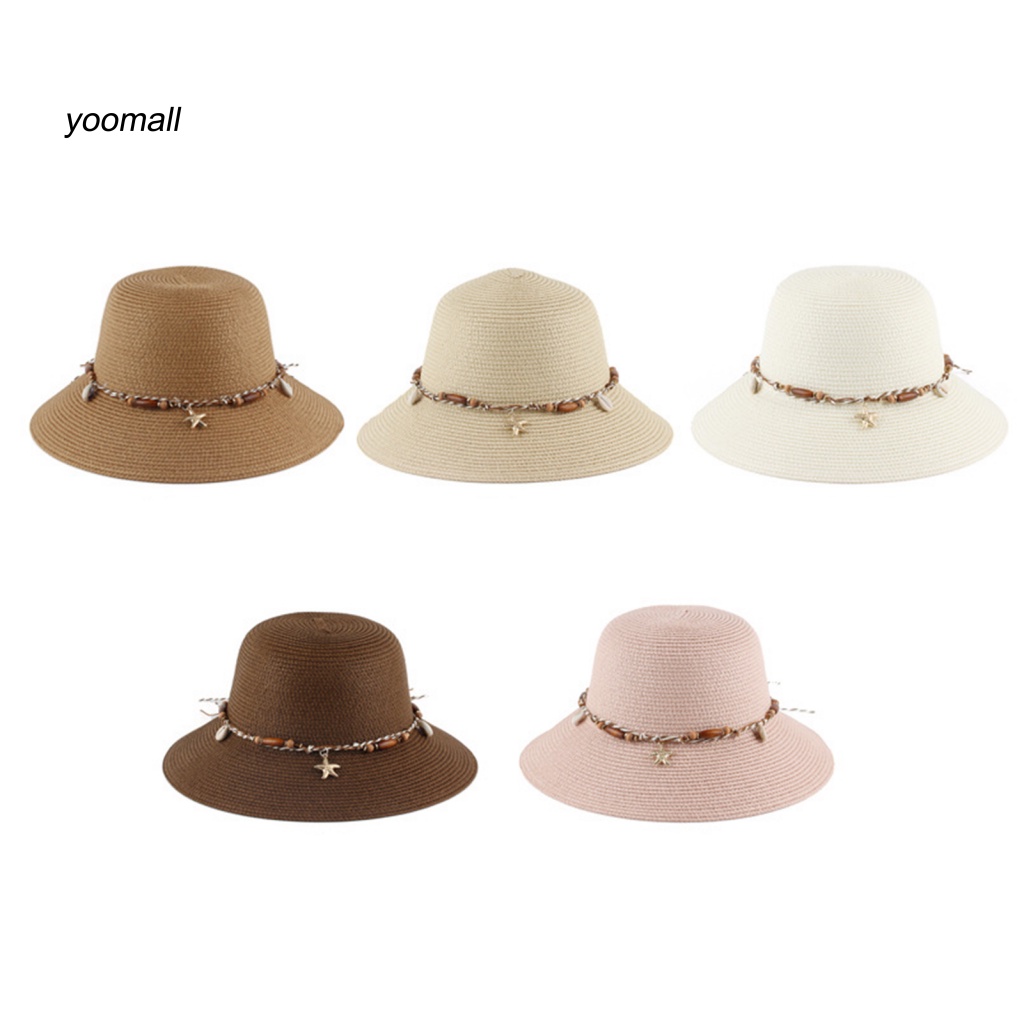 Mũ Vành Tròn Màu Trơn Trang Trí Vỏ Sò Đi Biển Thời Trang Cho Nữ