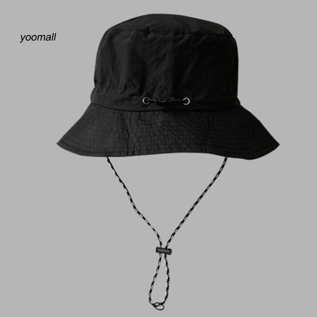 Nón Vành Tròn Màu Trơn Chống Gió Chống Nước Thoáng Khí Có Dây Cố Định Cho Nam Và Nữ