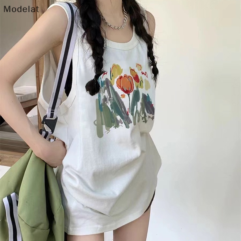 Áo Sát Nách Cổ Tròn Dáng Rộng In Họa Tiết Kiểu Retro Mỹ Thời Trang Mùa Hè Cho Bạn Gái