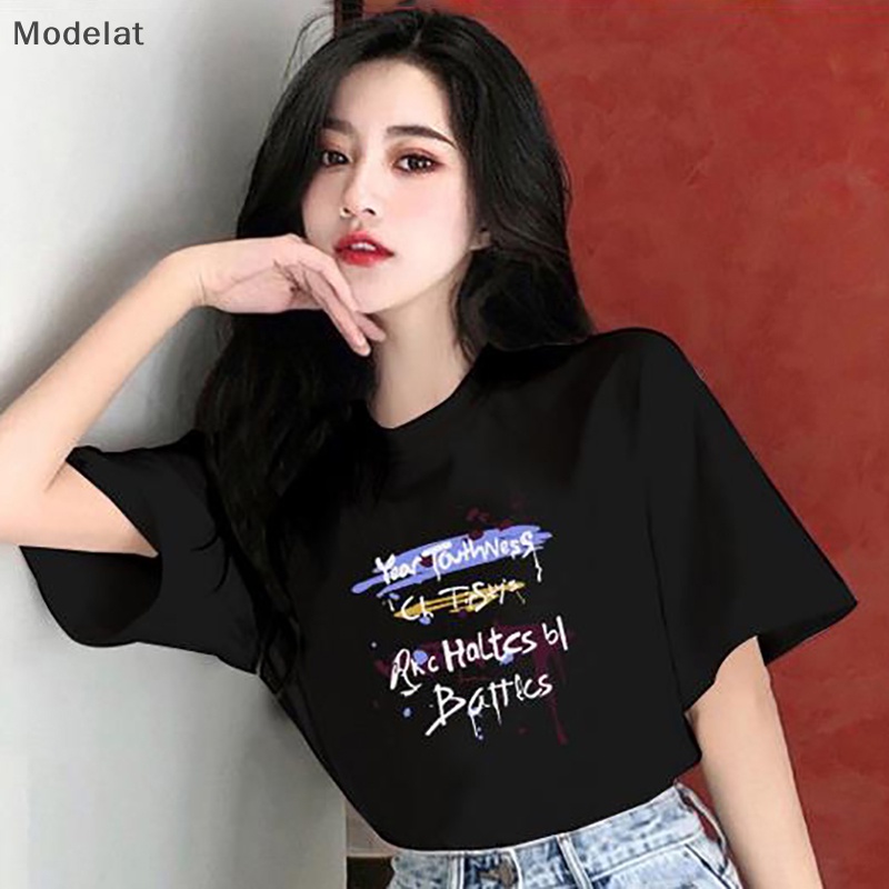 Áo Thun T-shirt Cotton Cổ Tròn Tay Ngắn In Chữ Thời Trang Mùa Hè Cho Nữ