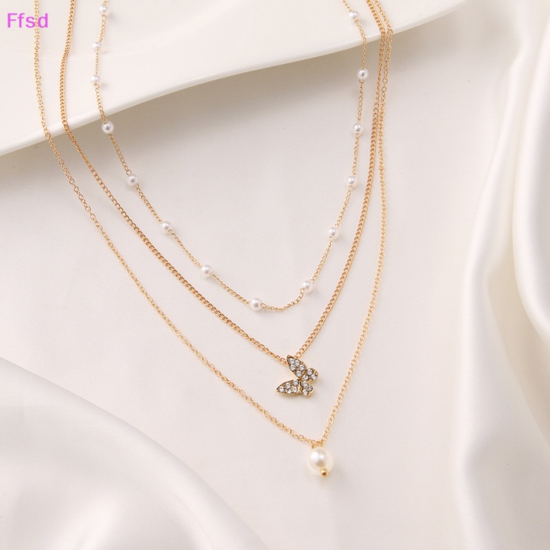 {Ffsd} Vòng Cổ Choker Nhiều Lớp Mặt Hình Bướm Và Ngọc Trai Trang Sức Thanh Lịch Cho Nữ * Hàng Bán Chạy