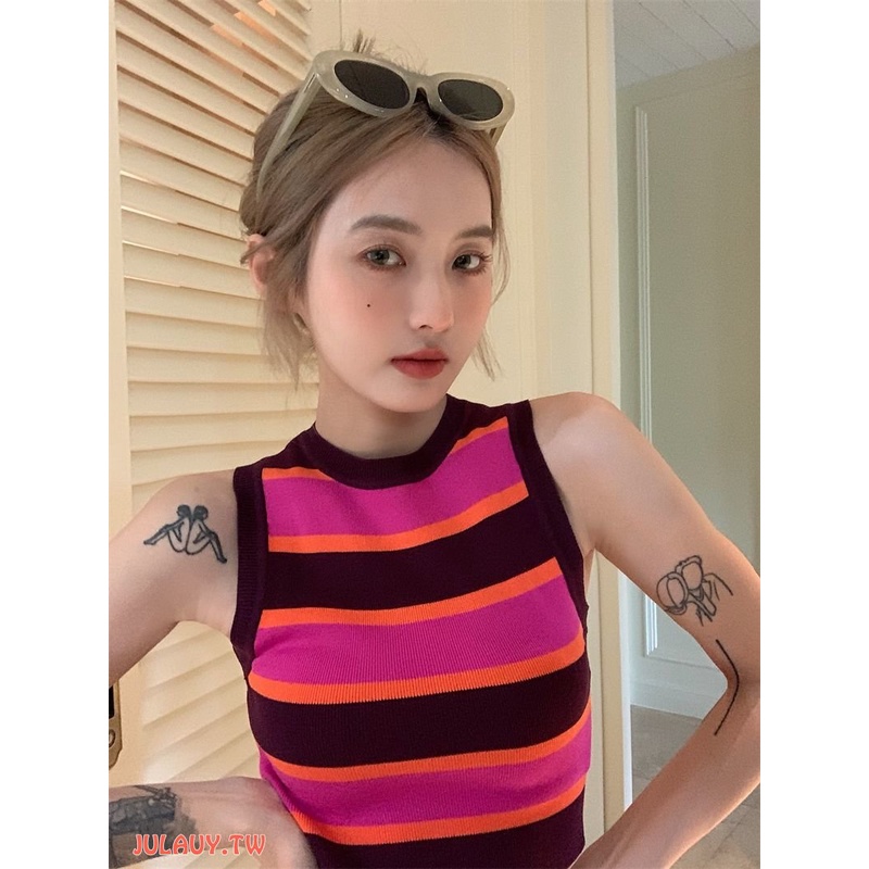 Áo Hai Dây Dệt Kim Kẻ Sọc Thời Trang Mùa Hè Cho Nữ