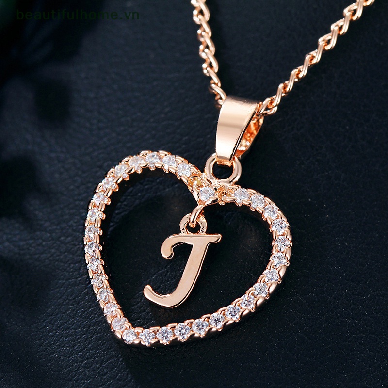 Vòng cổ Mặt 26 Chữ Cái Đính Đá Zircon Trái Tim Bằng Thép Không Gỉ Cho Nữ