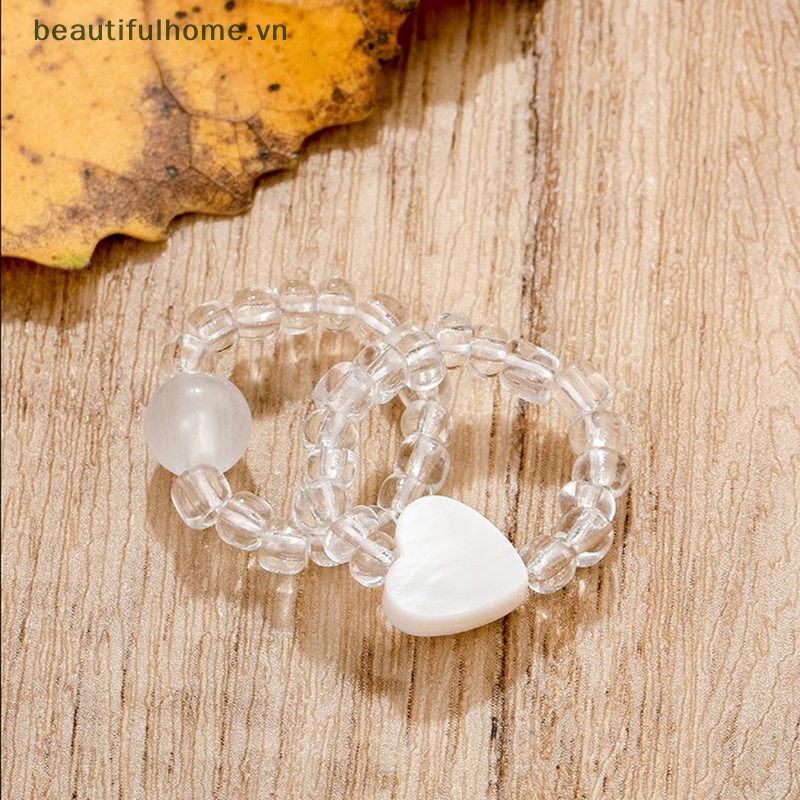 Bộ 2 Nhẫn Đính Đá Opal Hình Trái Tim Dây Điều Chỉnh Được Thời Trang Mùa Hè Hàn Quốc Dành Cho Bạn Nữ [beauty]