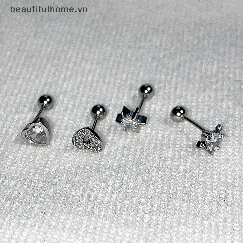 1 Đôi Bông Tai Hình Trái Tim Đính Đá Zircon Màu Hồng Bằng Thép Không Gỉ Dễ Thương Dành Cho Nữ