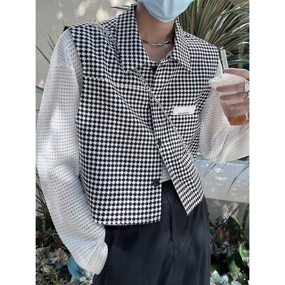 Áo Khoác Không Tay Họa Tiết Caro Phong Cách Mỹ Cao Cấp Cho Nam