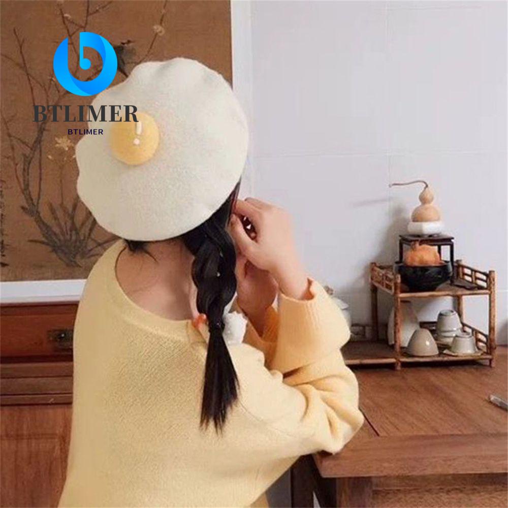 Btlimer Mũ Beret Len Màu Trắng Cho Nữ