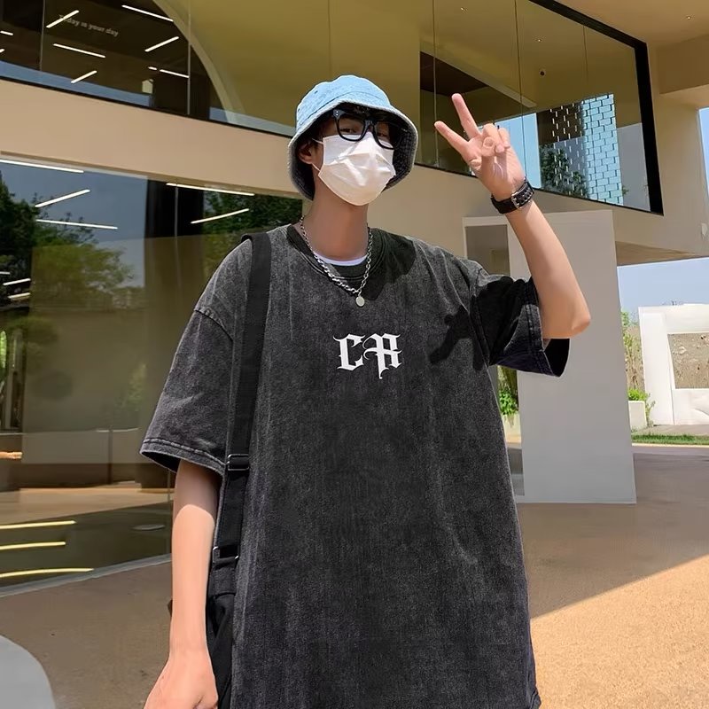 Áo Thun Cotton Nguyên Chất Ngắn Tay Cỡ Lớn Phong Cách Retro Đường Phố Cho Nam