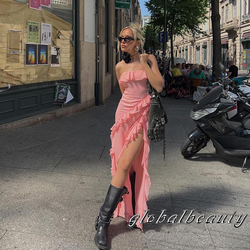 Đầm Ống Nhún Bèo Không Tay Màu Sắc Đơn Giản Cho Nữ