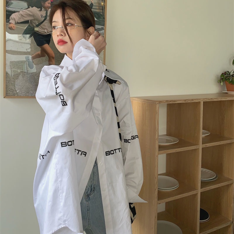 Áo Sơ Mi Trắng In Chữ Thời Trang Hàn Quốc Mới Cho Nữ