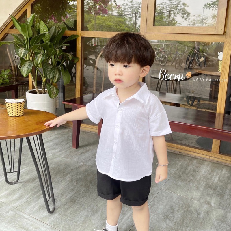 ÁO SƠ MI TRẮNG CỘC TAY BEEMO CHO BÉ