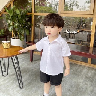 Áo sơ mi trắng cộc tay beemo cho bé