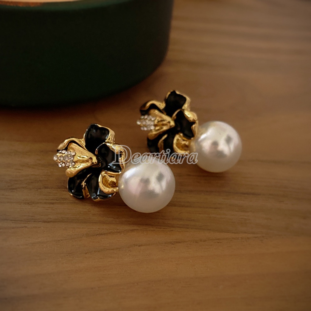 Bông Tai Đính Ngọc Trai Hình Hoa Khô Phong Cách Retro Thời Trang