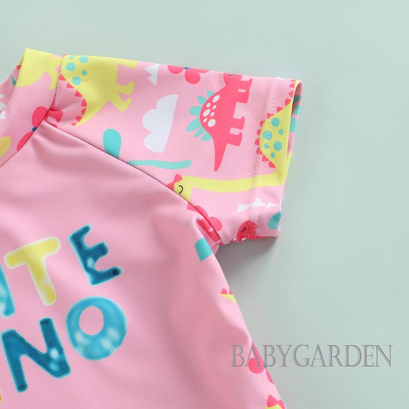 Bộ Đồ Bơi Hai Mảnh Áo Tay Ngắn In Hình Khủng Long Hoạt Hình + Quần Ngắn Dành Cho Bé Gái 6 Tháng-5 Tuổi