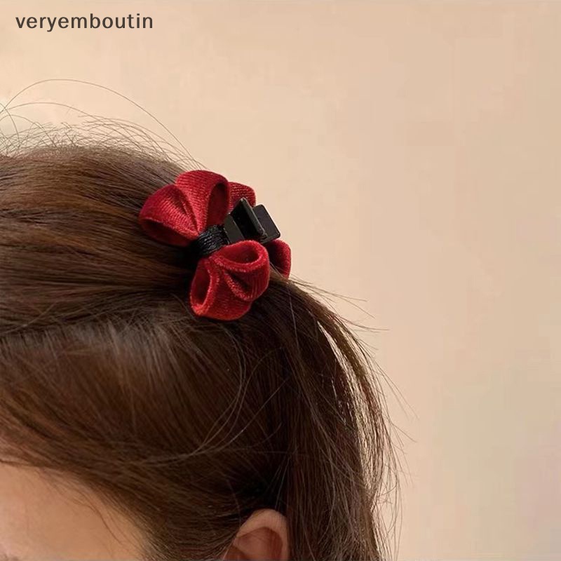 Kẹp Tóc Càng Cua Mini Đính Nơ Bằng Vải Nhung Thời Trang Ngọt Ngào Cho Nữ