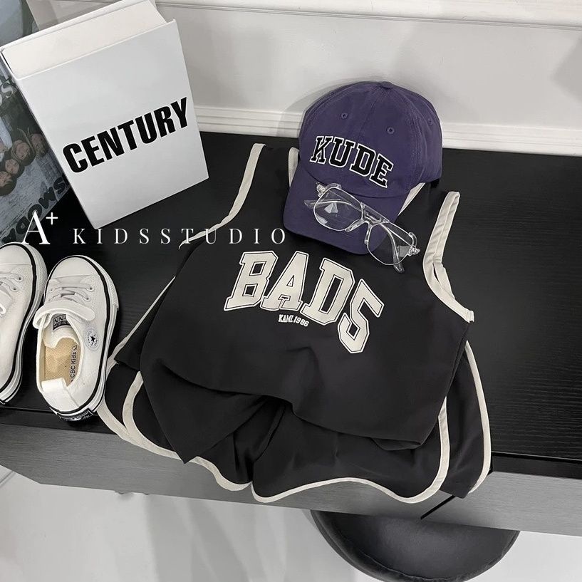 Bộ Áo Thun Ba Lỗ In Chữ + Quần Đùi Thể Thao Thời Trang Mùa Hè Dành Cho Bé Trai