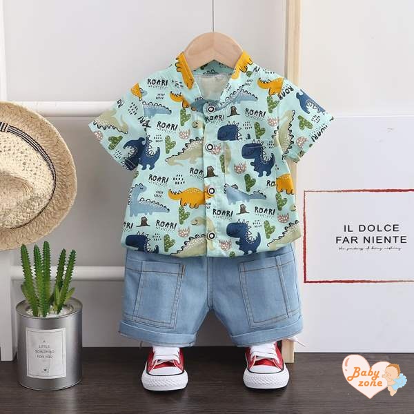 Set Đồ 2 Món Phối Áo Thun Tay Ngắn Thời Trang Hè Cá Tính Cho Bé Trai