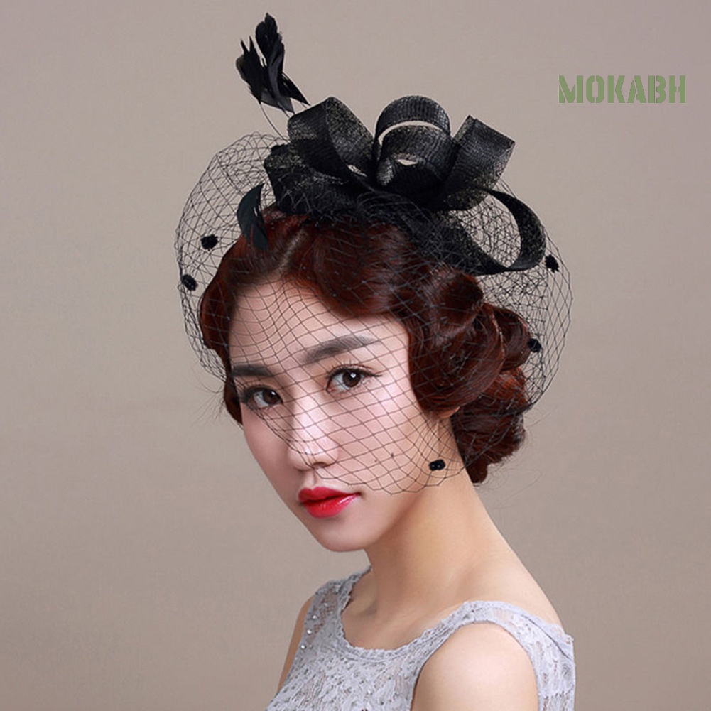 Kẹp Tóc Hình Nón Phối Mạng Che Mặt Lông Vũ Phong Cách Cổ Điển Thời Trang Cho Nữ