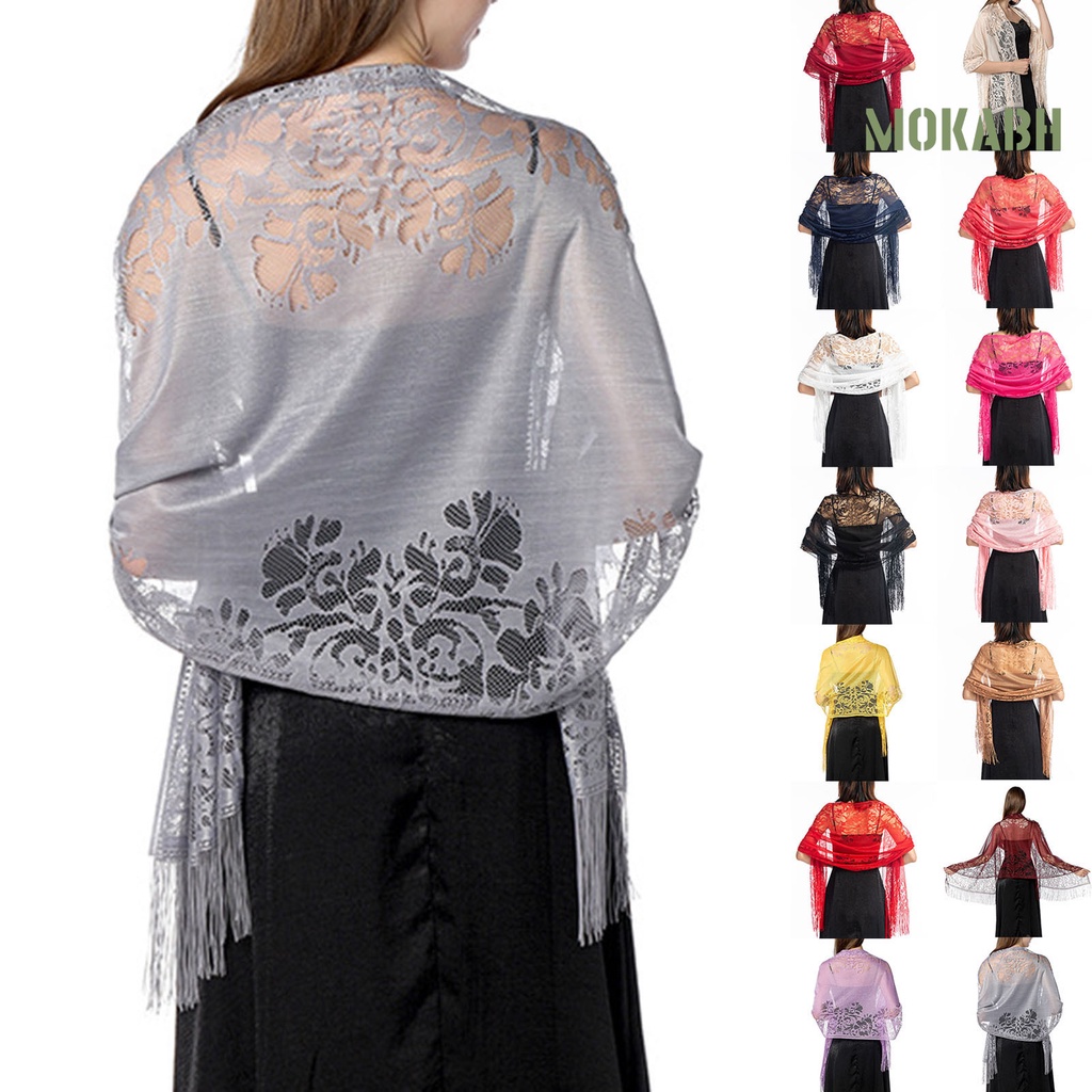 Khăn Choàng Ren Hoa Phối Tua Rua Dành Cho Cô Dâu