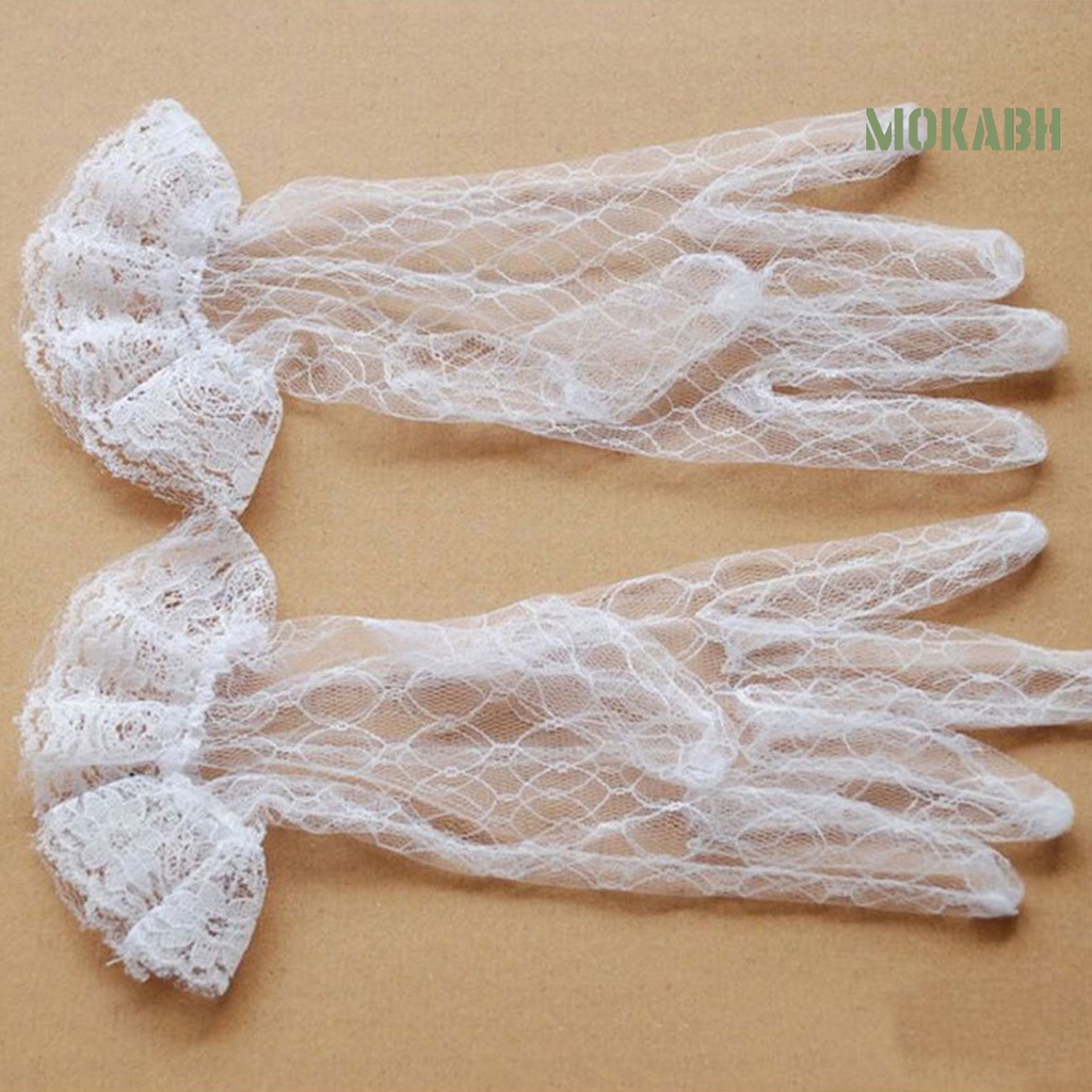 1 Đôi Găng Tay Cô Dâu Phối Ren Lưới Màu Trơn Thiết Kế Thanh Lịch