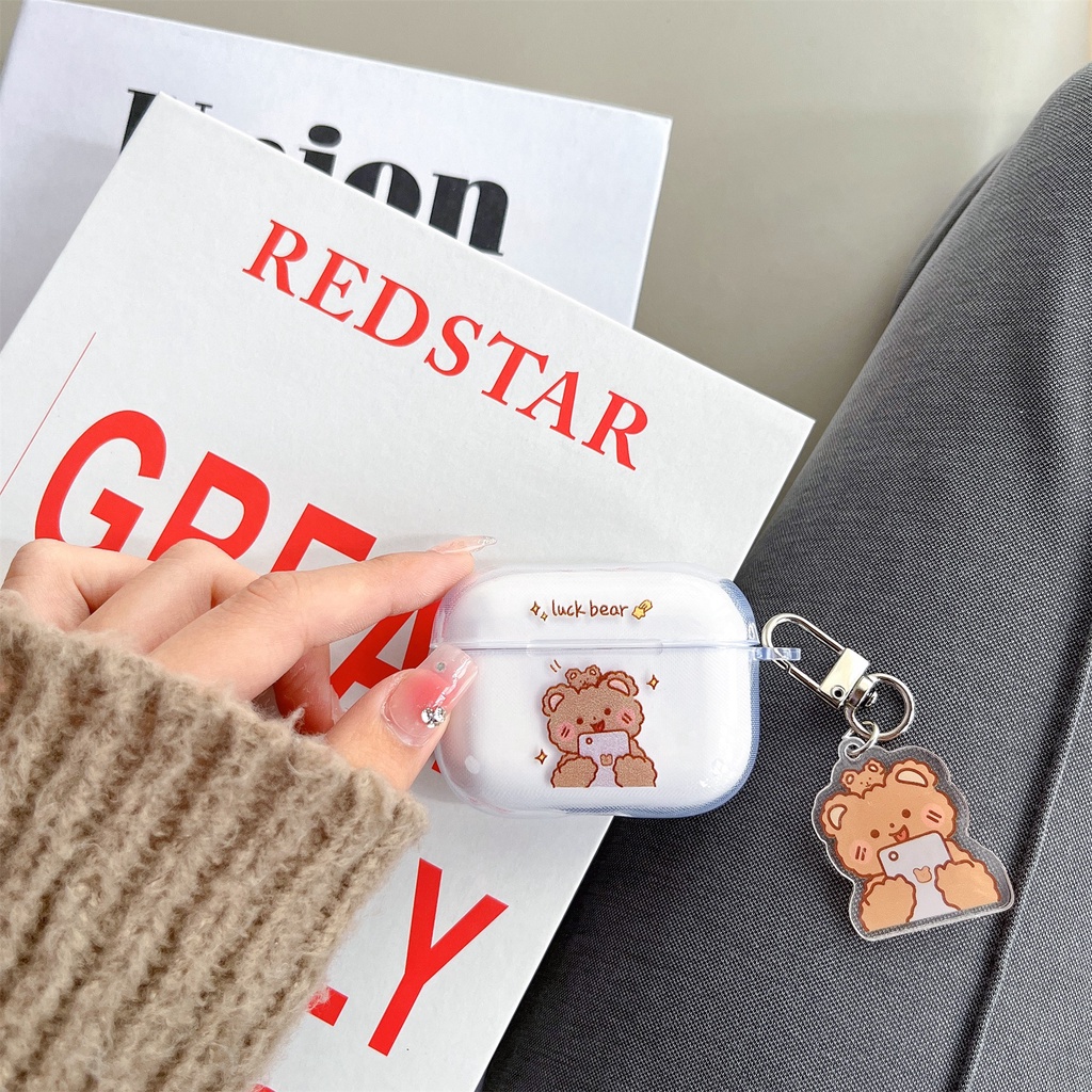 Vỏ Bảo Vệ Hộp Sạc Tai Nghe Bluetooth Không Dây Airpods pro 1 2 3 pro2 Bằng tpu Trong Suốt Hình Gấu Nosy Hoạt Hình Dễ Thương