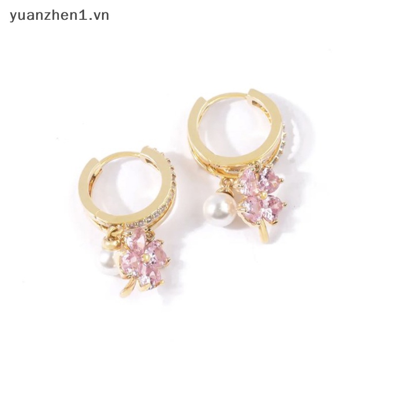 Zheng Khuyên Tai Dáng Dài Hình Hoa Bốn Lá Đính Ngọc Trai Cao Cấp Thời Trang Cá Tính Sang Trọng