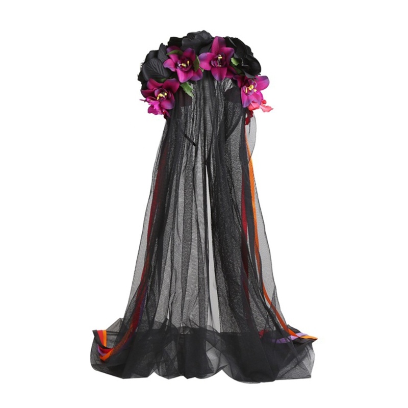 Băng Đô Cài Tóc Đính Mạng Che Mặt Hình Hoa Hồng