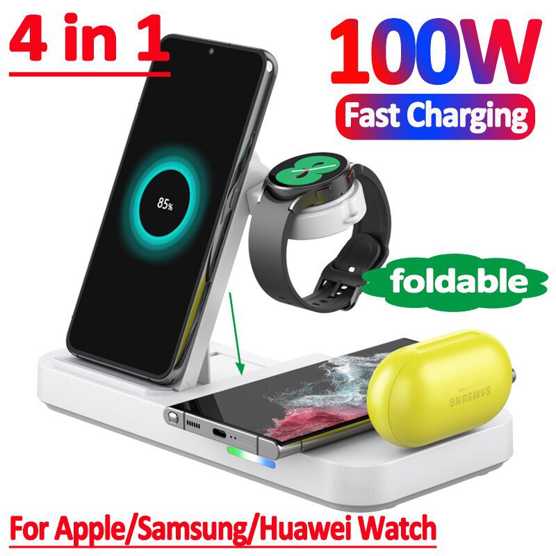 Đế Sạc Không Dây 30W 4 Trong 1 Có Thể Gập Lại Được Cho iPhone Samsung
