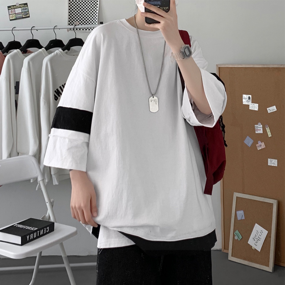 Áo Thun Tay Ngắn Giả Hai Lớp Màu Sắc Thời Trang Mùa Hè Cho Nam