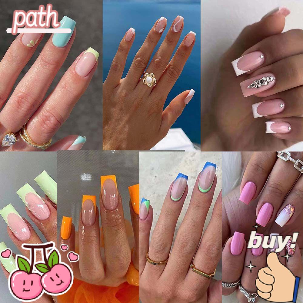 Hộp 24 Móng Tay Giả Che Phủ Toàn Diện Đầu Vuông Có Thể Tháo Rời