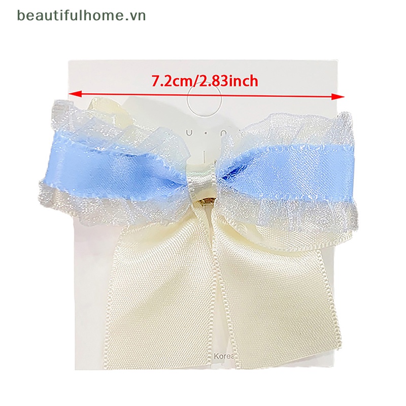 Kẹp Tóc Nơ Phối Lưới Thời Trang Ngọt Ngào Cho Bé Gái