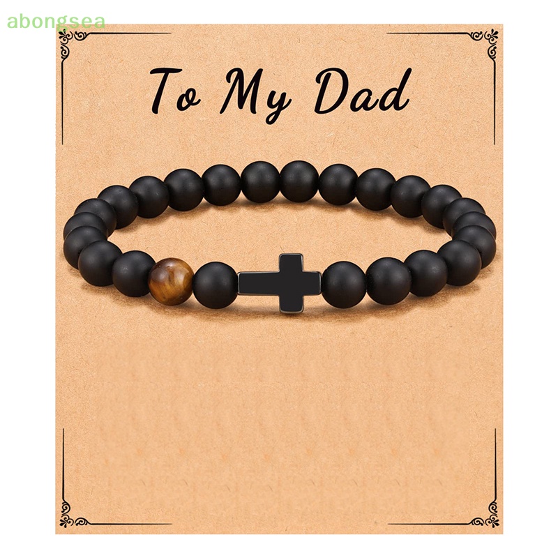 Abongsea Vòng Tay Chuỗi Hạt Đá Tự Nhiên Màu Đen Mặt Thánh Giá Thời Trang Cho Cặp Đôi