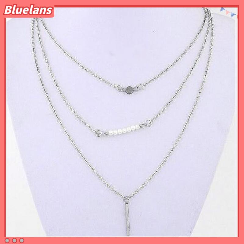 [BLS] Vòng cổ Ba Lớp Ngọc Trai Với Chuỗi Xương Ngắn Đính Kim Sa