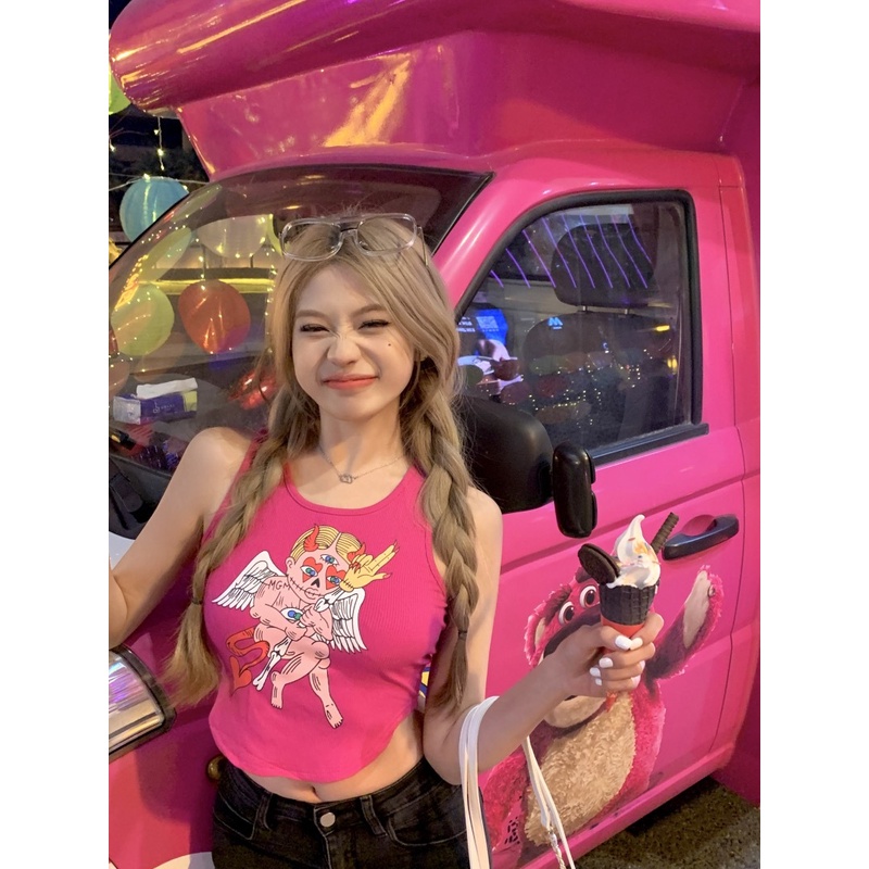 Áo Hai Dây Dáng Ôm In Họa Tiết Hoạt Hình Thời Trang Mùa Hè Quyến Rũ Cho Nữ