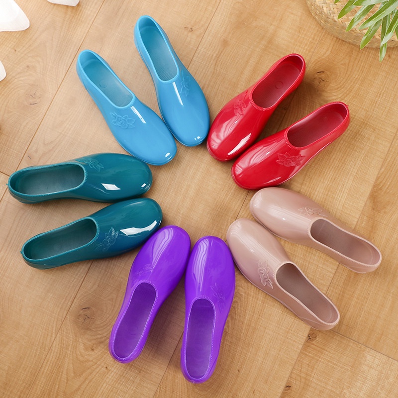 Giày Bốt Cao Su Đi Mưa Màu Trơn Cổ Thấp Thời Trang Mùa Hè Cho Nữ