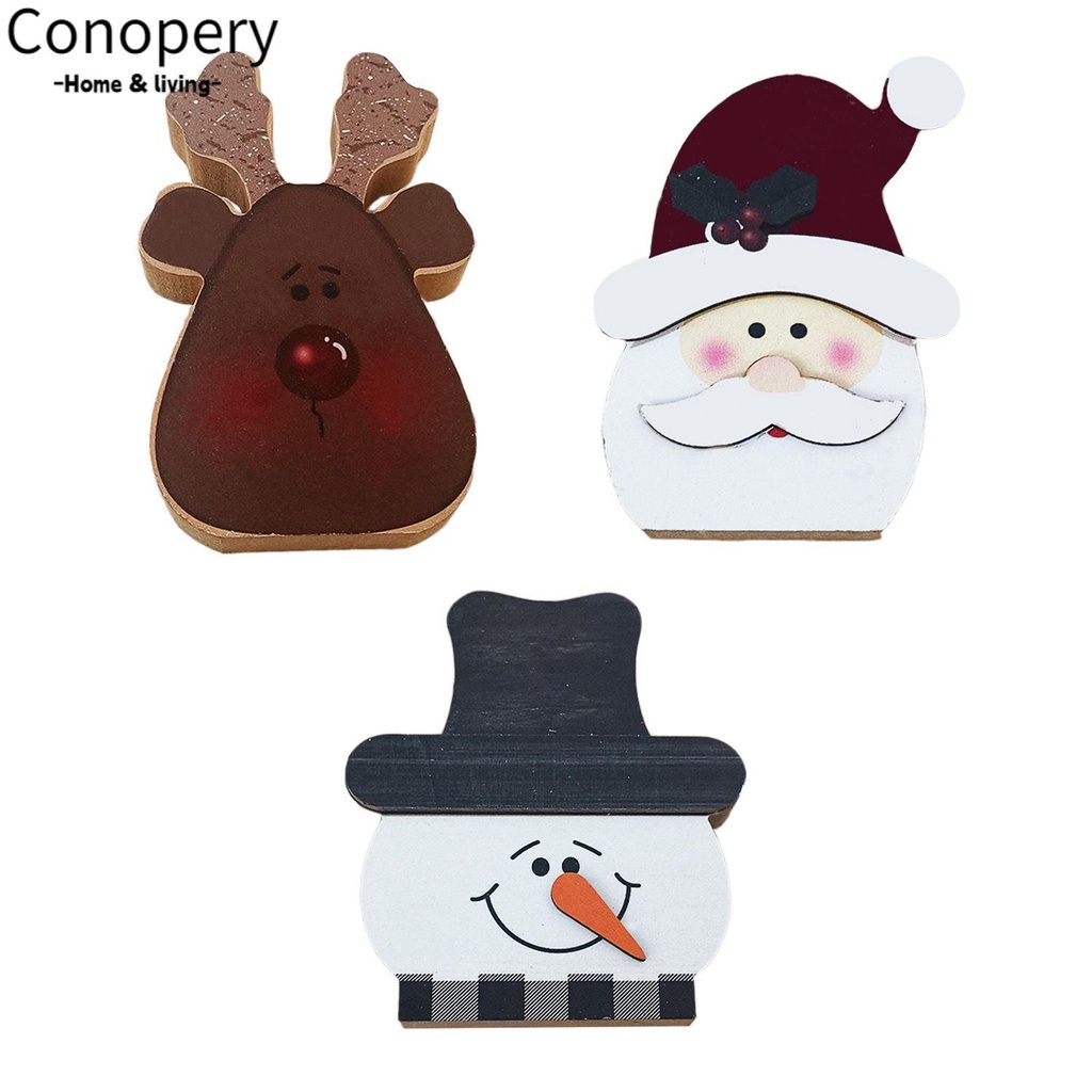 CONOPERY Bộ 3 Phụ Kiện Trang Trí Nhà Cửa Bằng Gỗ Hình Người Tuyết Tuần Lộc Mới
