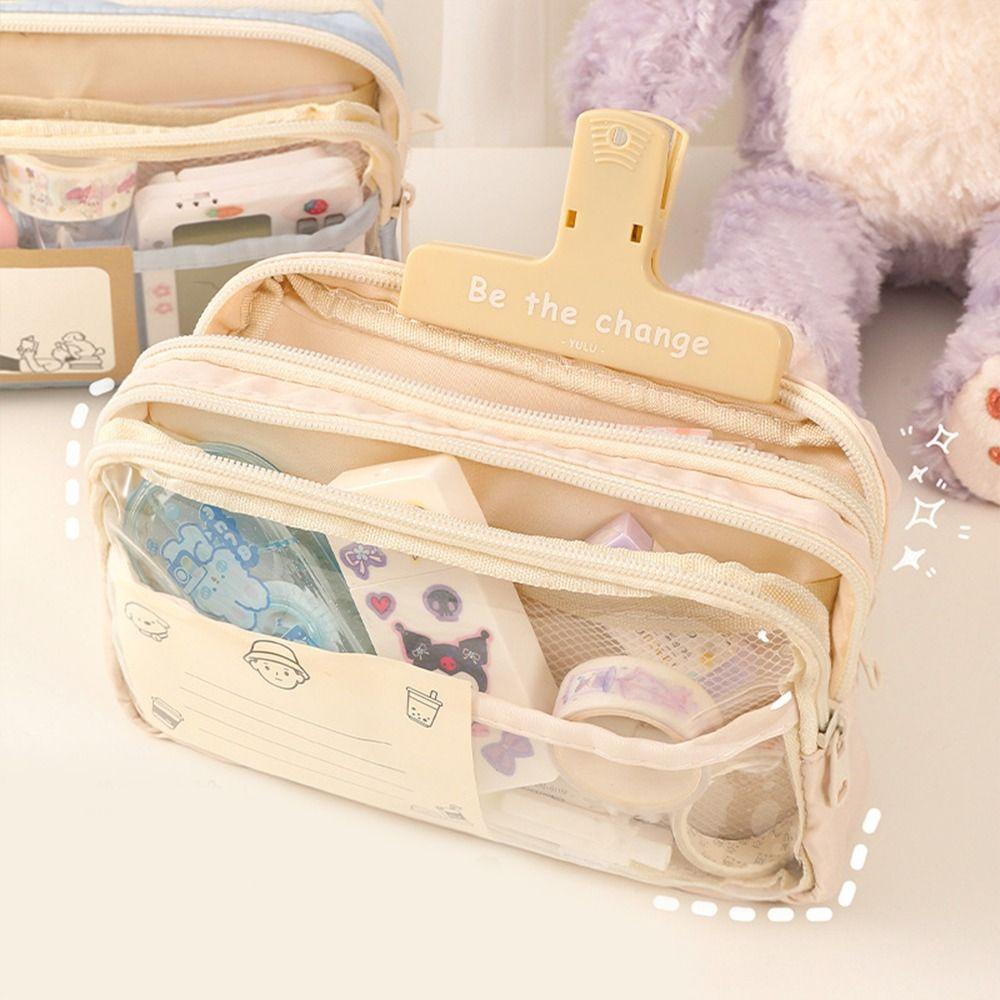 Túi Đựng Bút Để Bàn Nhiều Ngăn Trong Suốt Đơn Giản Phong Cách Hàn Quốc