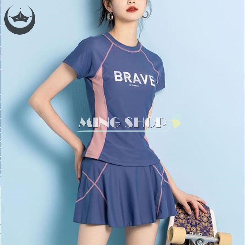 Ming Bộ Đồ Bơi Hai Mảnh Thể Thao Cổ Tròn Phẳng Góc Phẳng Thời Trang Mùa Xuân Nóng Bỏng TH