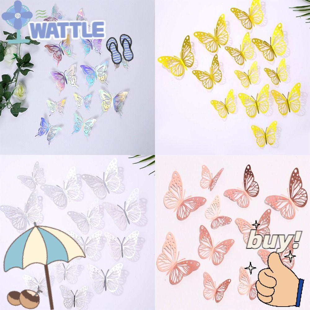 WTTLE Set 144 Sticker Dán Tủ Lạnh Hình Bướm 3D Bằng Giấy Màu Sắc Xinh Xắn