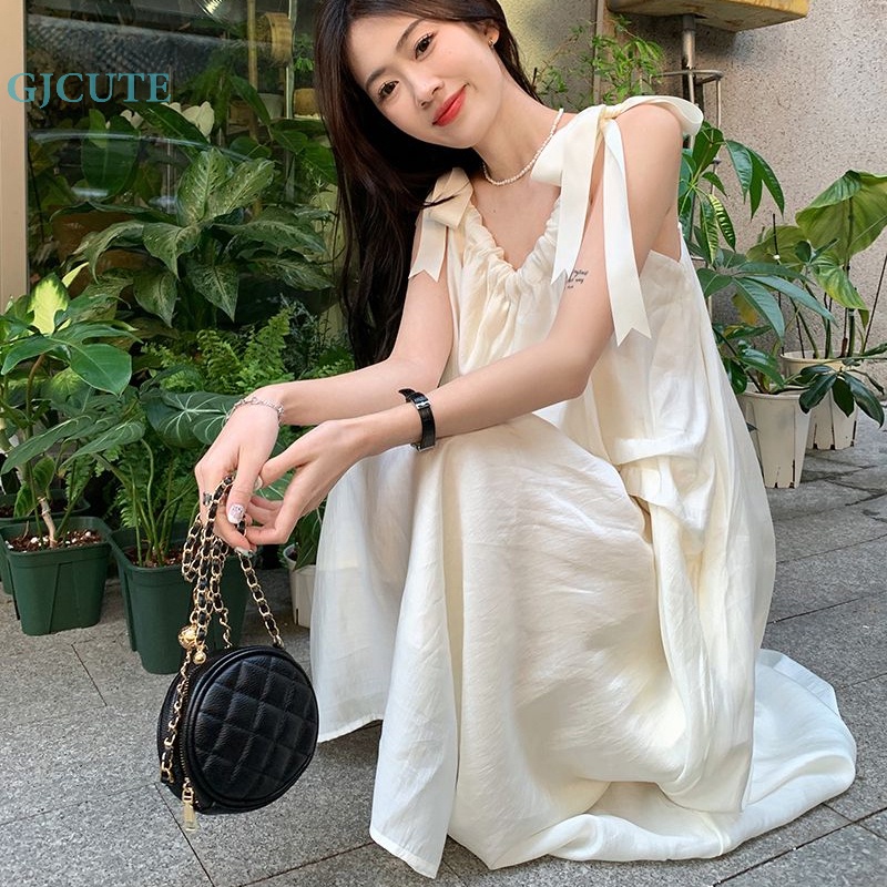 Đầm Dài Đến Mắt Cá Chân Không Tay Màu Trơn Thanh Lịch Mùa Hè Cho Nữ WTD