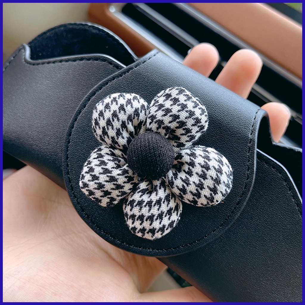 Hộp Đựng Mắt Kính Từ Tính Bằng Da PU Họa Tiết Hoa Chống Nước Gắn Tấm Che Nắng Cho Xe Hơi