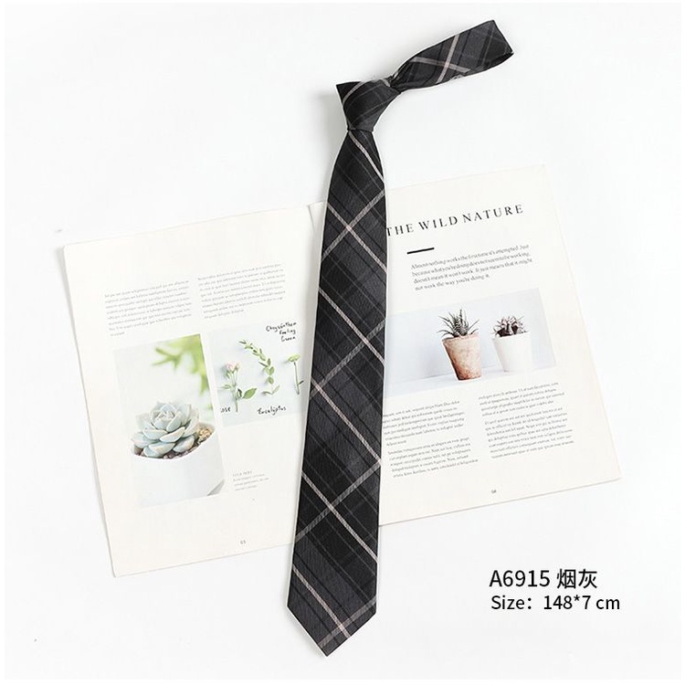 Cà Vạt Đồng Phục Bachelor Kẻ Sọc Caro Xám Phong Cách Retro Nhật Bản Cho Nam Nữ