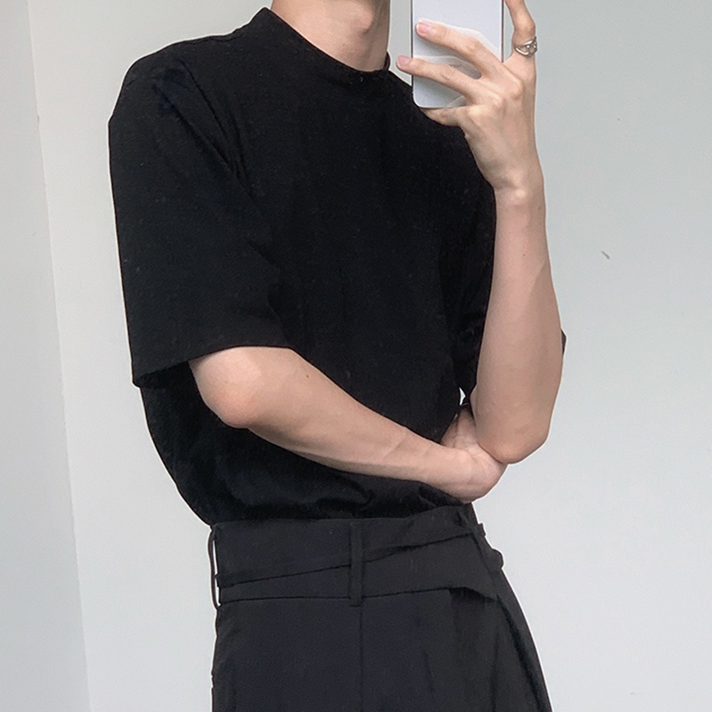 INCERUN Áo Thun Tay Ngắn Cổ Cao Màu Trơn Đơn Giản Thời Trang Cho Nam