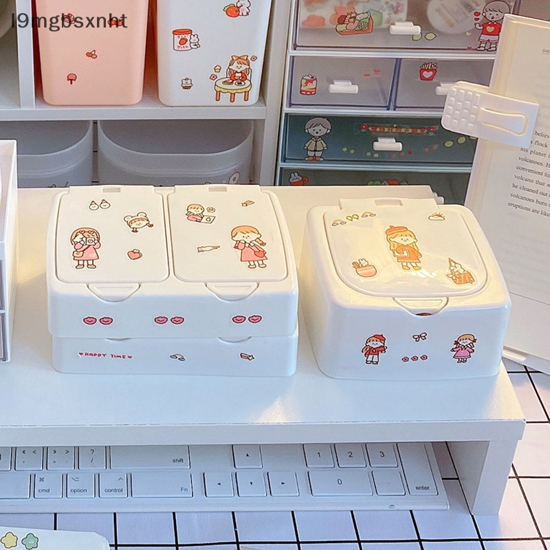 OOO dễ thương nút nhựa Máy tính để bàn hộp lưu trữ jewlery Organizer trường hợp với nắp Sticker uuu