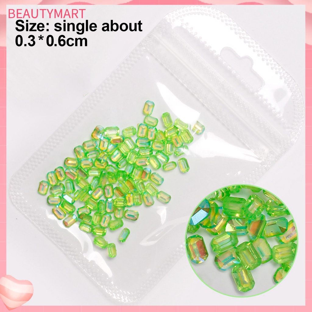 Set 100 Hạt Đá Vuông Dẹp 3D Nhiều Màu Gắn Trang Trí Móng Tay Nghệ Thuật