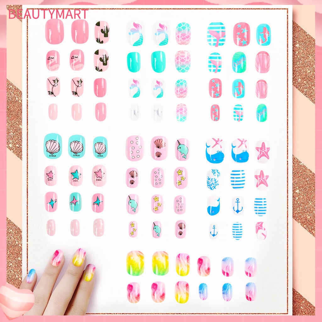 Set 84 / 7 Tấm Móng Tay Giả Che Phủ Toàn Diện Tháo Rời Được Nhiều Màu Dễ Thương Dành Cho Trẻ Em