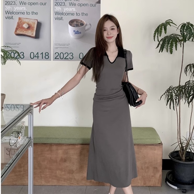 Đầm Dệt Kim Cổ Polo Tay Ngắn Phong Cách Mùa Hè Mới Cho Nữ