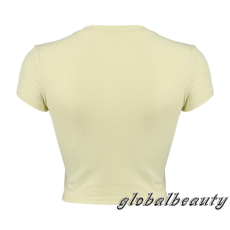 Áo Thun Lửng Ngắn Tay Cổ Tròn In Chữ Thời Trang Nữ Tính