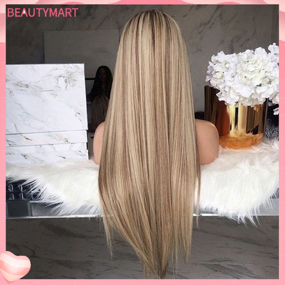 Bộ Tóc Giả Thẳng Dài Bằng Sợi Tổng Hợp Màu Vàng Đồng Chịu Nhiệt Độ Cao