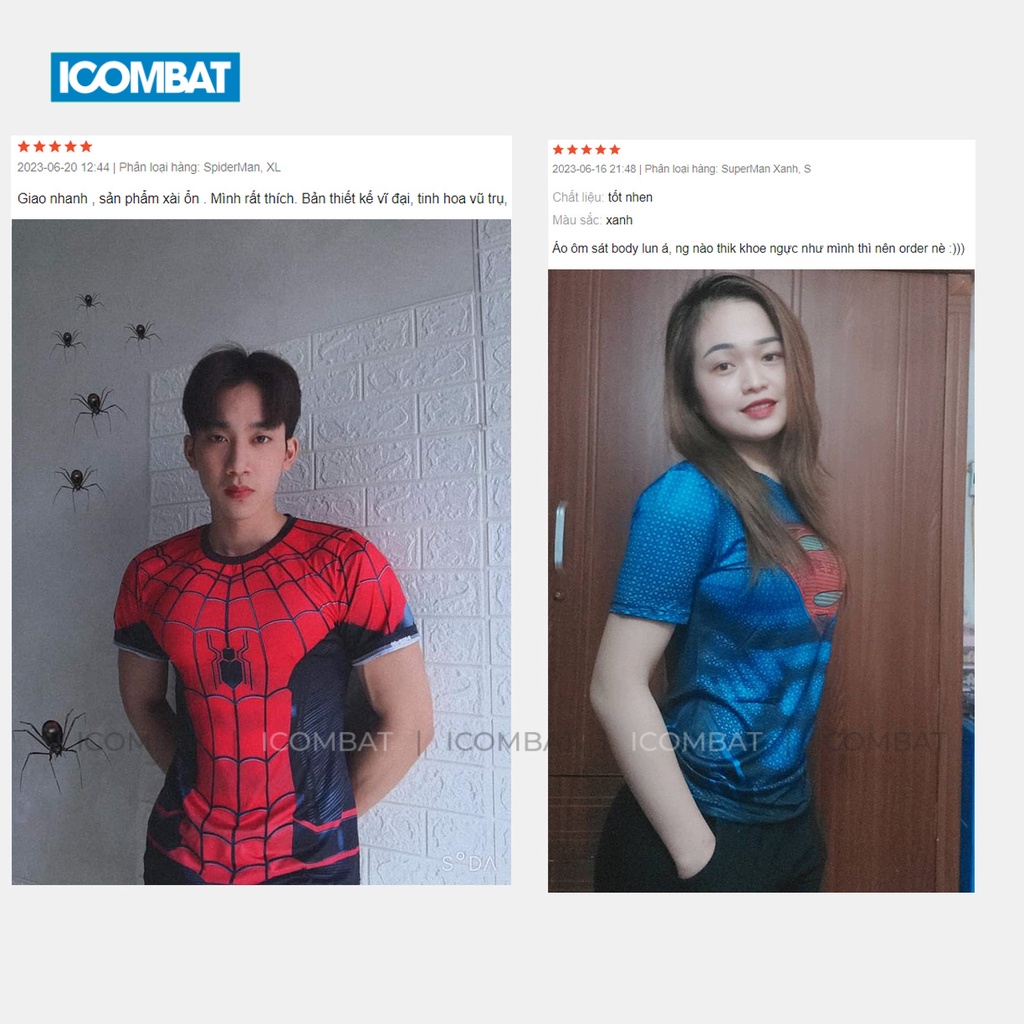 Áo Thể Thao Cosplay Siêu Anh Hùng ICOMBAT Thun lạnh Áo Thun Tập GYM Nam Nữ Ôm Body